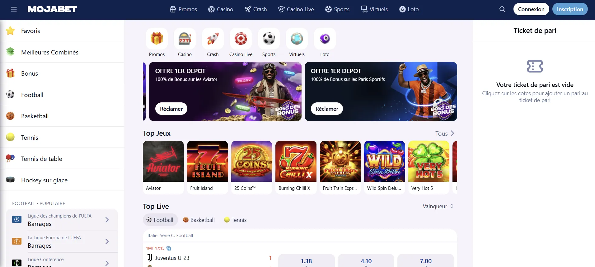 Interface mobile Mojabet RDC application PWA
